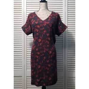 Bobeau Shift Dress Womens Small Multicolor Print V-Neck Short Sleeve Knee Length